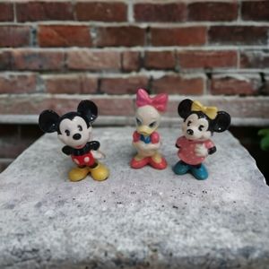Vintage Walt Disney Productions Japan 3" Ceramic Figurines Mickey Minnie Daisy